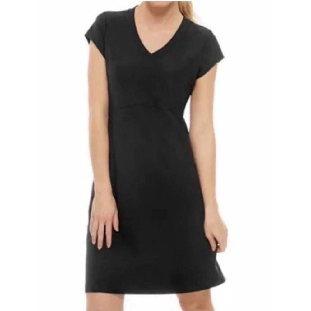 LL Bean Black Fitness Dress V-Neck Cap Sleeve Athletic Style 291293 Size Small